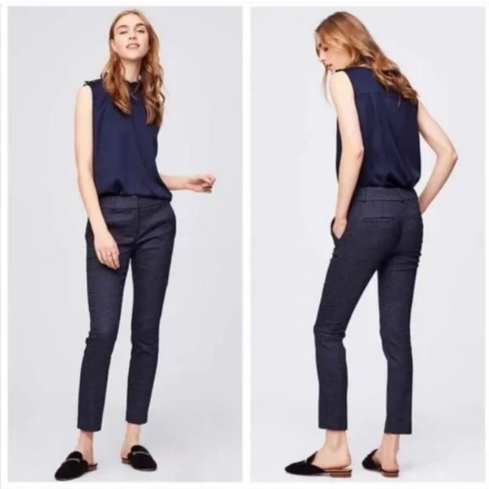 LOFT Marisa Skinny Navy Dot Textured Pants